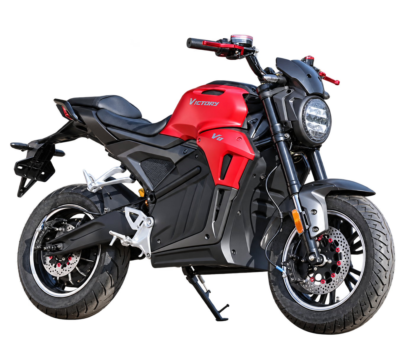 Moto All Terrain roja y negra, aislada con fondo transparente